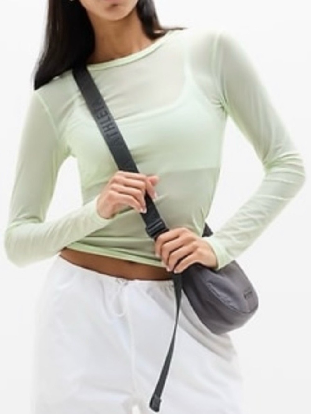 Athleta Sheer Mesh Top Honeydew Medium - Picture 4 of 6